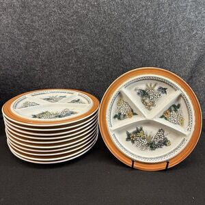 Vintage Goebel COUNTRY BURGUND Fondue Plate Divided Dinner West Germany 9"